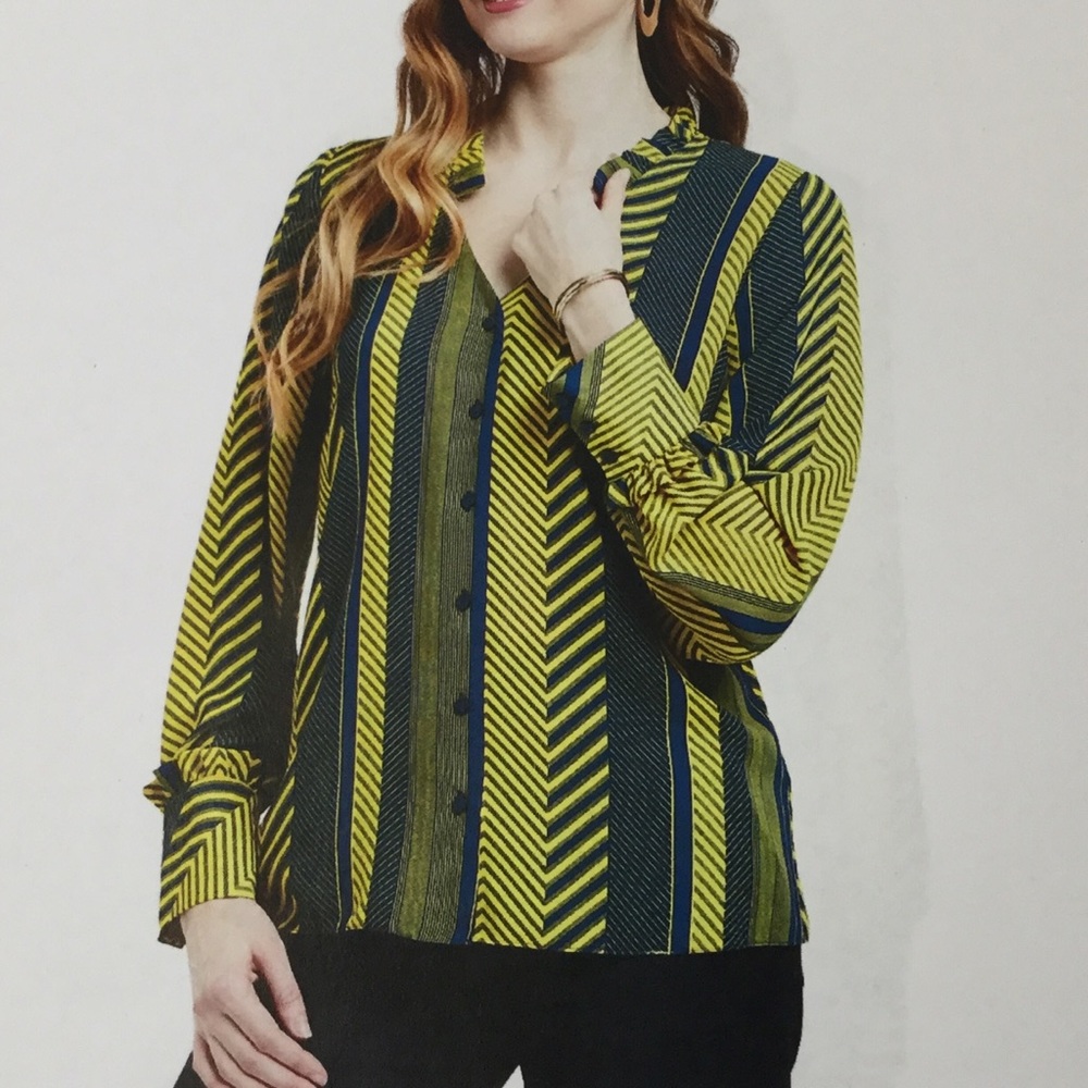 Jessica Rose - Navy Blue & Yellow Blouse- Large